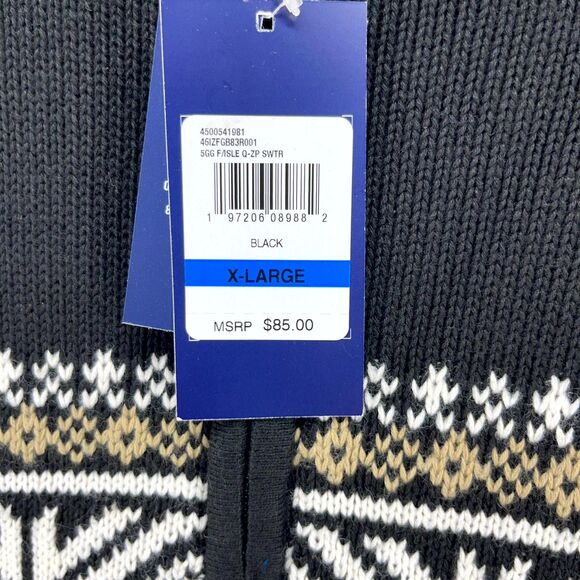 IZOD 5GG Fair Isle Quarterzip Sweater Black Color Mens Size XL NEW - Picture 3 of 10